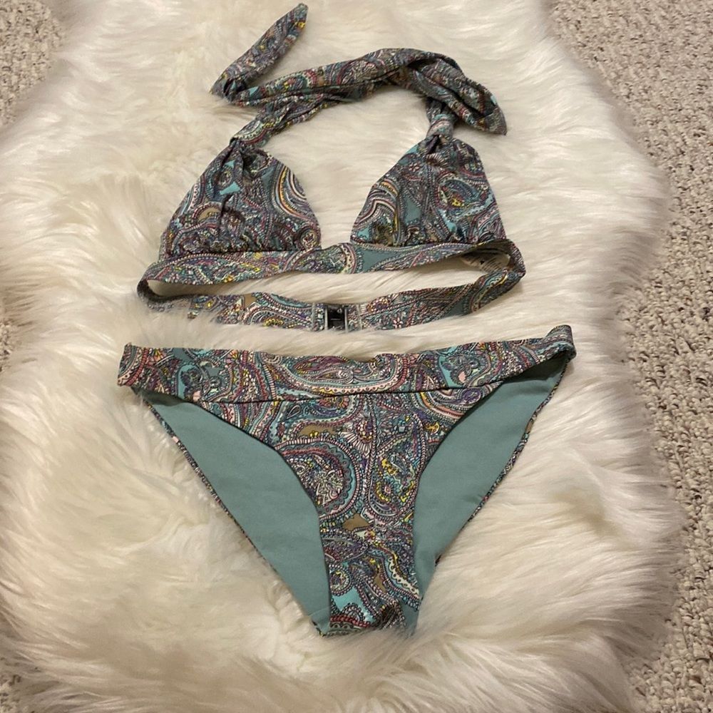 H&M Paisley Halter One-Piece in Teal and Multicolor